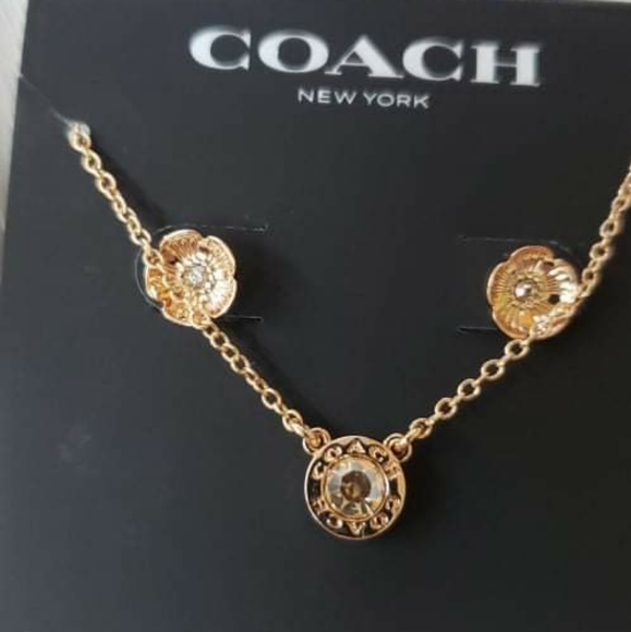 COACH Open Circle Necklace and Tea Rose Stud Set - Picture 3 of 5